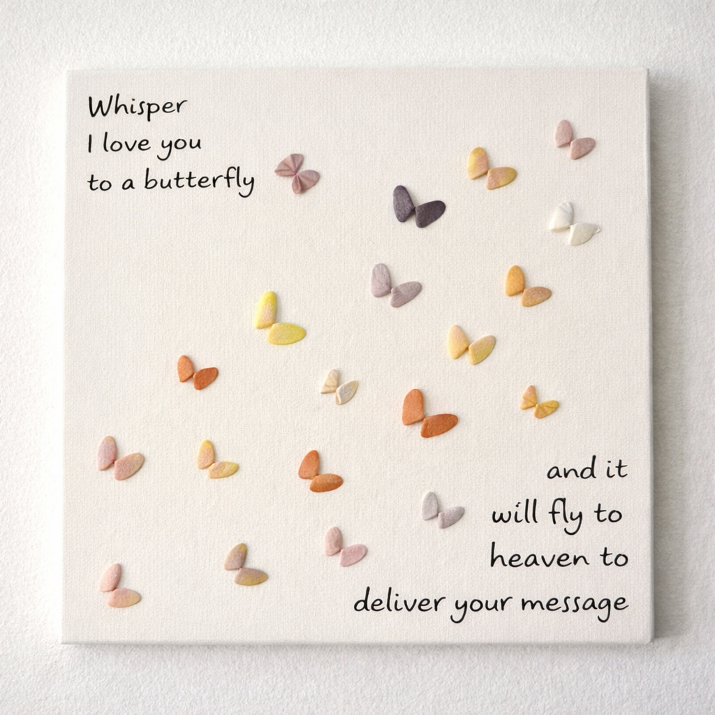 "Whisper I Love You to a Butterfly" Shell Art Canvas