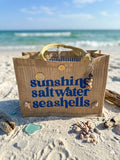 Sunshine Saltwater Seashells Jute Tote Bag