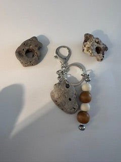 Hag Stone Keychain with Wood Bead Charm