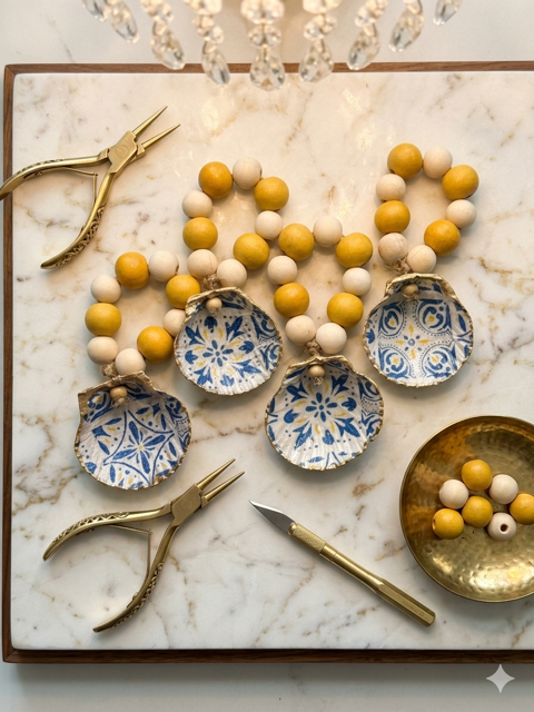 Calico Scallop Shell Napkin Rings (Set of 4)