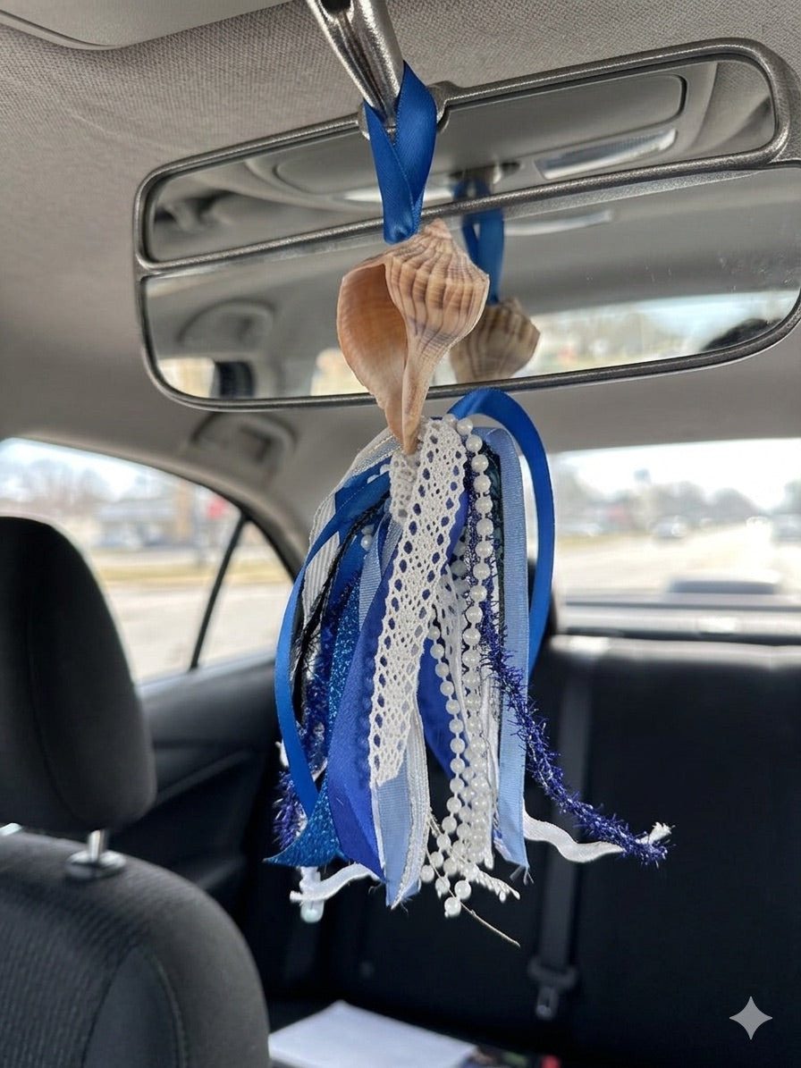 Shell & Ribbon Rear View Mirror Charm