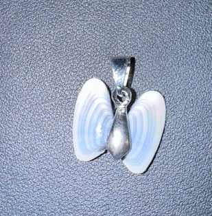 Silver teardrop shell butterfly angel wing pendant