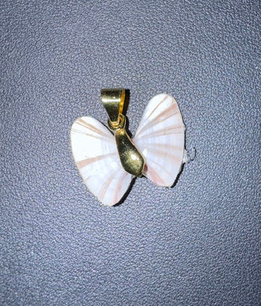 Large white gold shell butterfly angel wing pendant