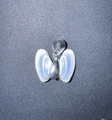 Translucent silver shell butterfly angel wing pendant