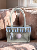 Blush Shell & Blue Fringe Mini Jute Tote Bag