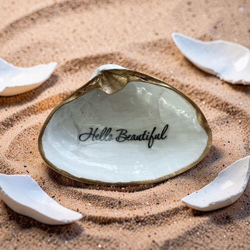 "Hello Beautiful" Gold Rim Atlantic Clam Shell Keepsake