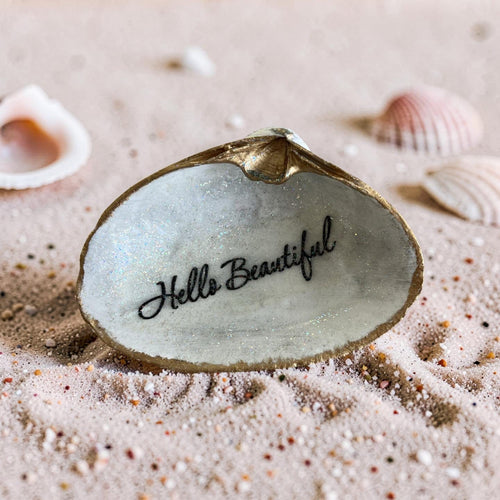"Hello Beautiful" Gold Rim Atlantic Clam Shell Keepsake