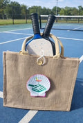 Pickleball Shell Patch Jute Tote Bag