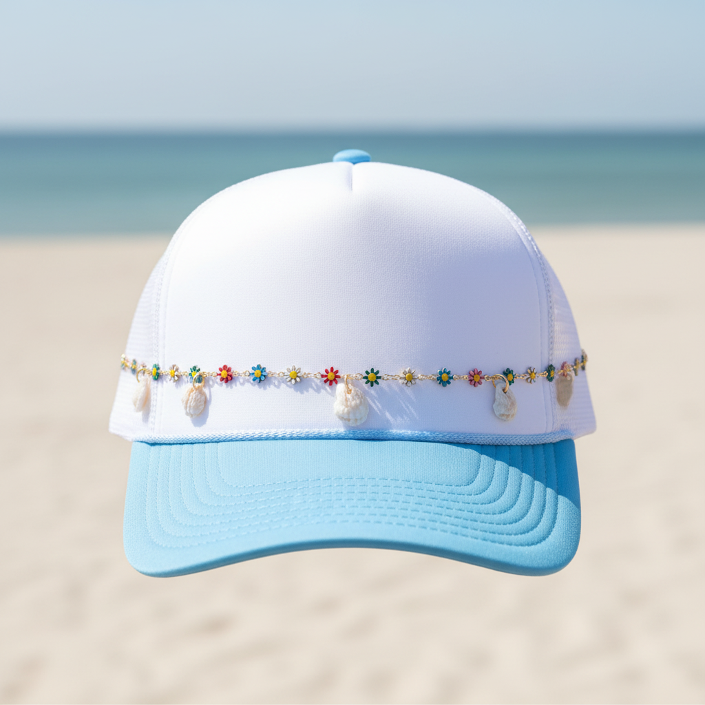 Shell daisy chain along trucker hat ridge
